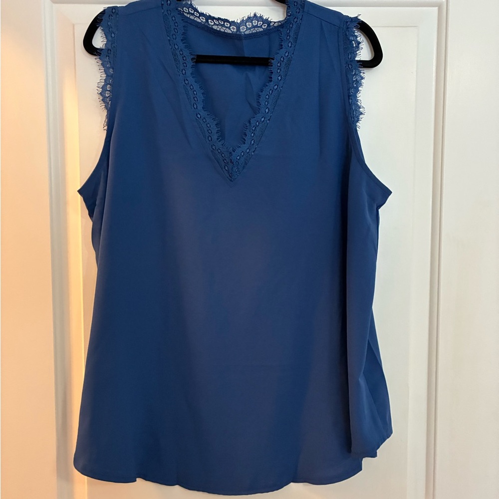 Blue Sleeveless Blouse with V-Neckline